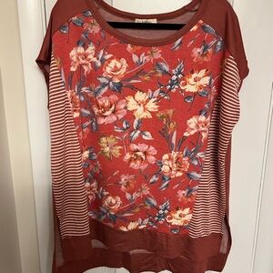 Floral and Striped Short Sleeve Top